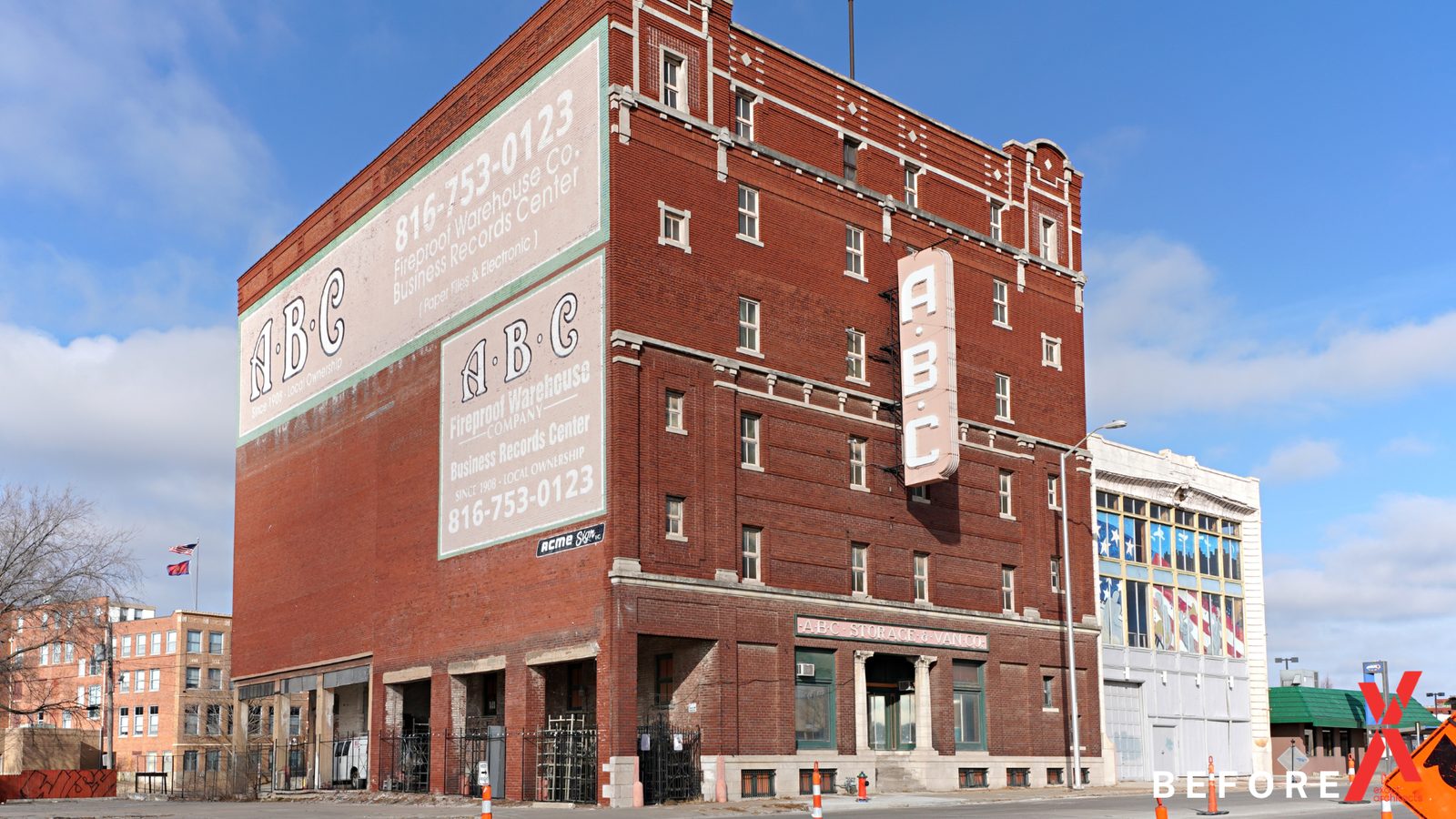 The ABC Storage building on Main Street as found, painted signage still on the brick