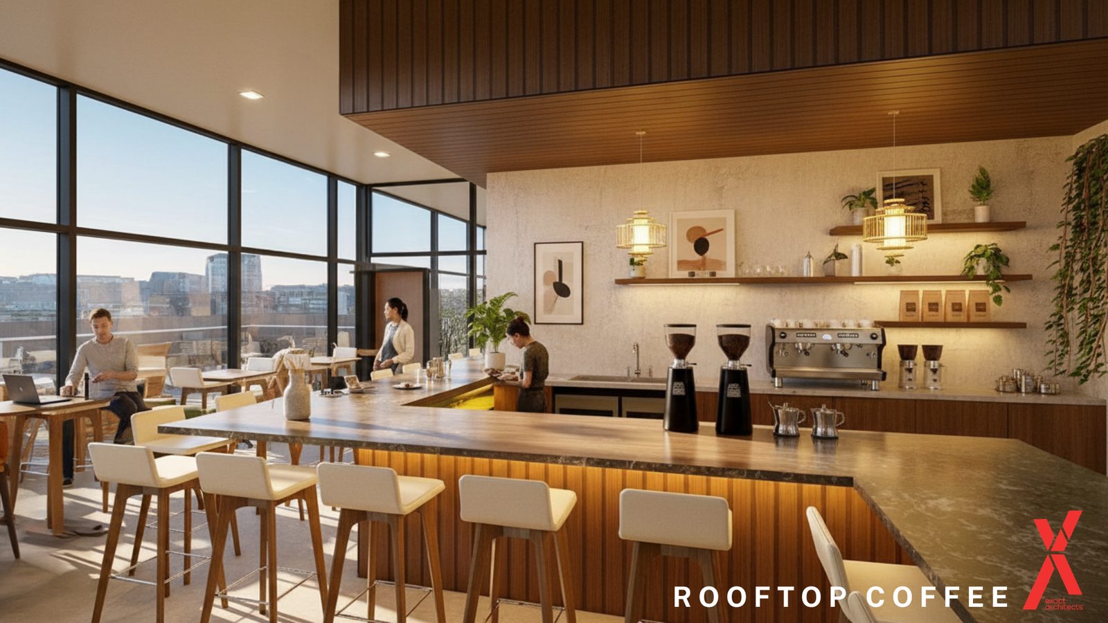 The same roof as designed, a coffee bar under the same skyline