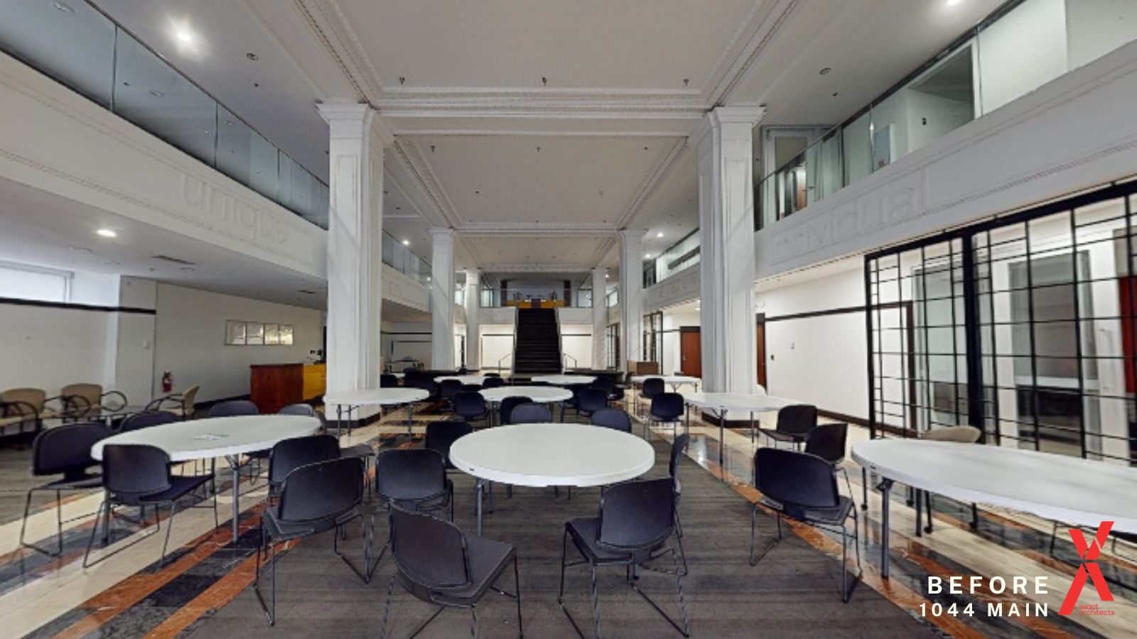 The mezzanine hall at 1044 Main as found, in use as meeting space